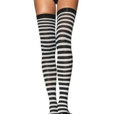 Leg Avenue 6005 Women's Pink/Black Nylon Striped Thigh Highs Leg Stockings